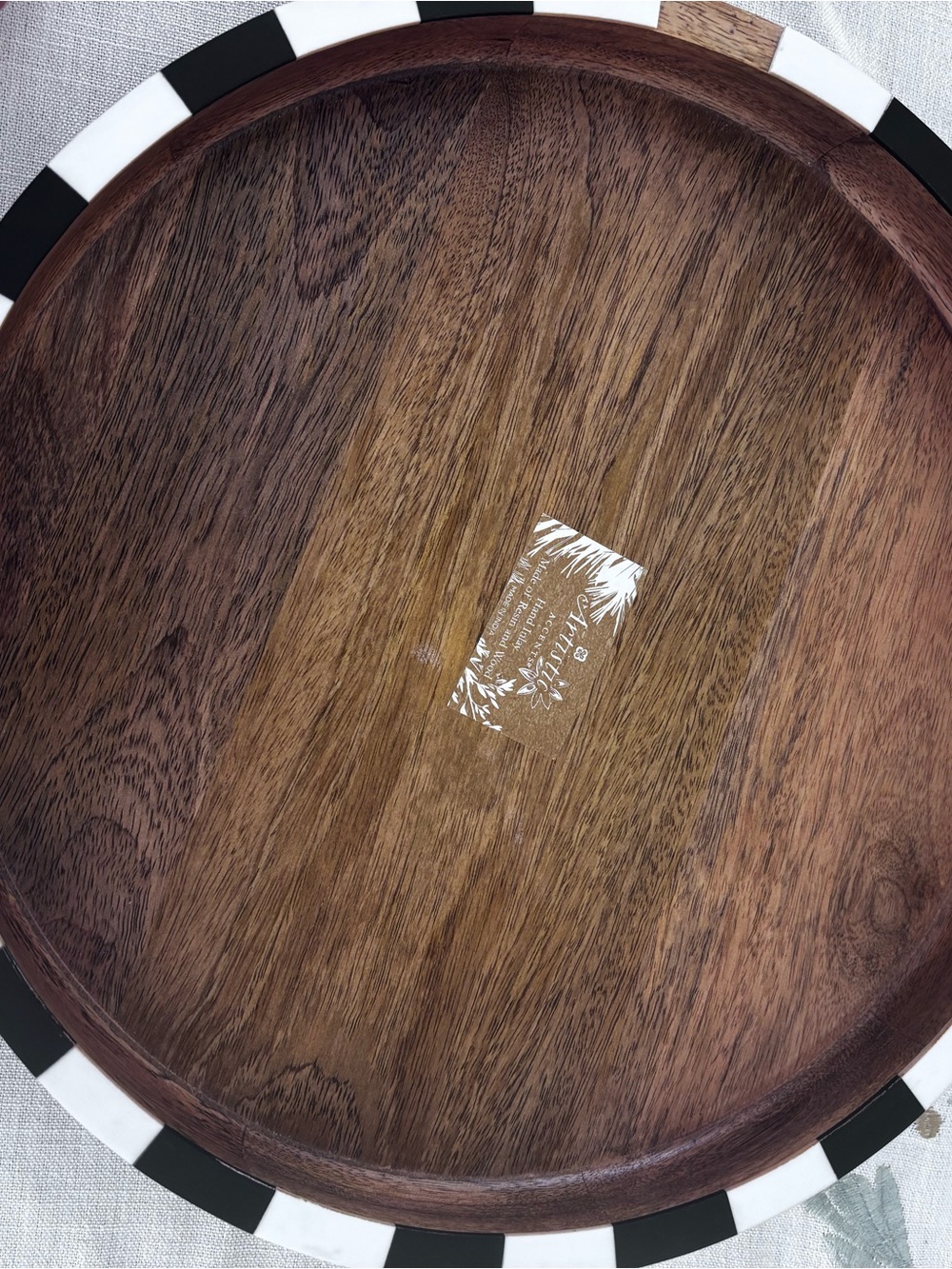 Wood/enamel lazy susan Serving Tray with Black & White Rim